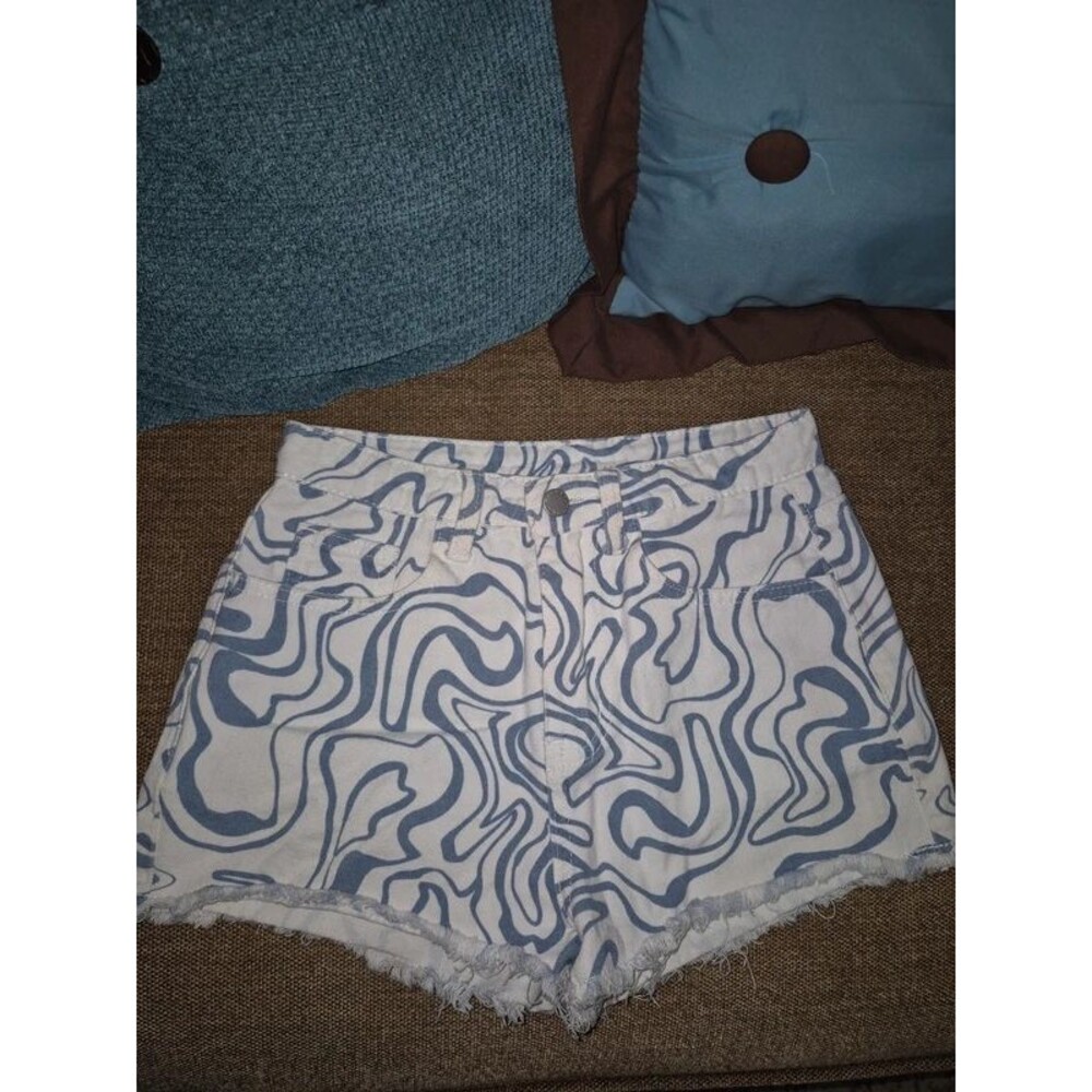 Shein blue and white swirl shorts